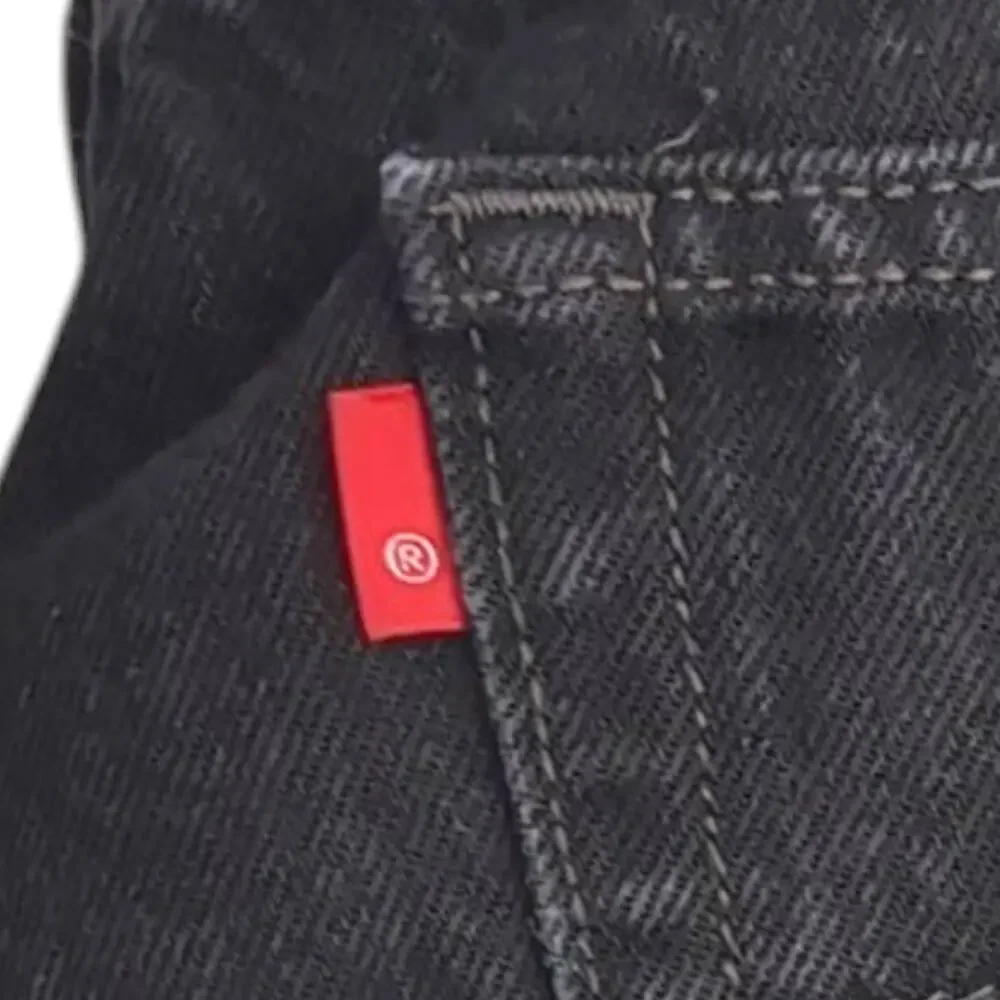 Levi's 501 Jeans Mens W33 L32 Black Wash Denim Button Fly Straight Leg Blank Red